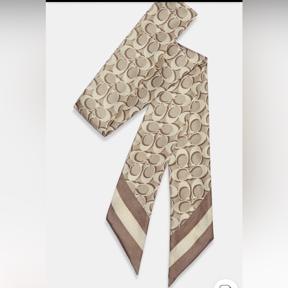 Coach Beige and Brown Signature Scarf (narrow)
